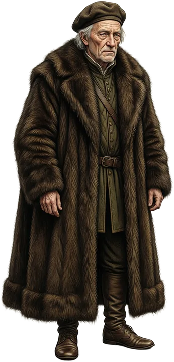 Lord Malvern, an old man in a heavy fur coat