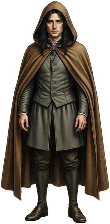 The Spymaster in a hooded brown cloak