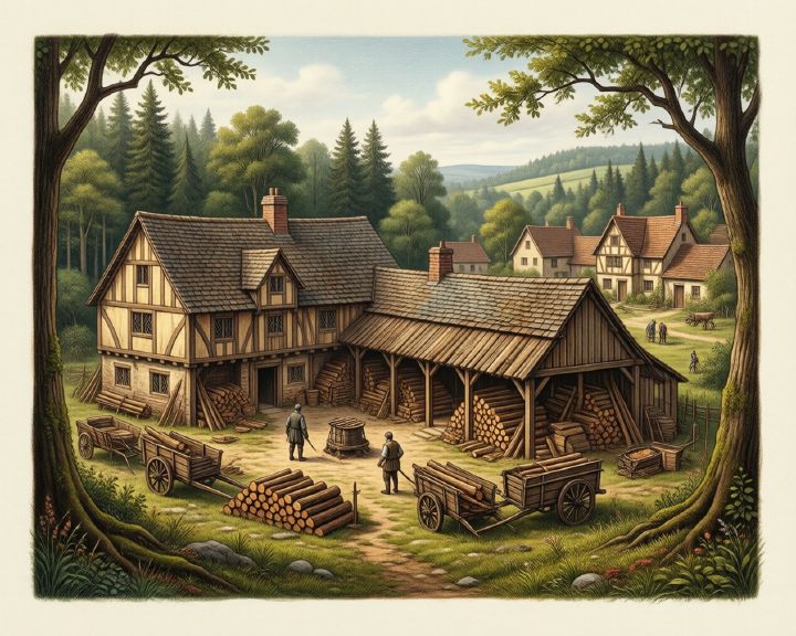 A timber yard at the forest's edge