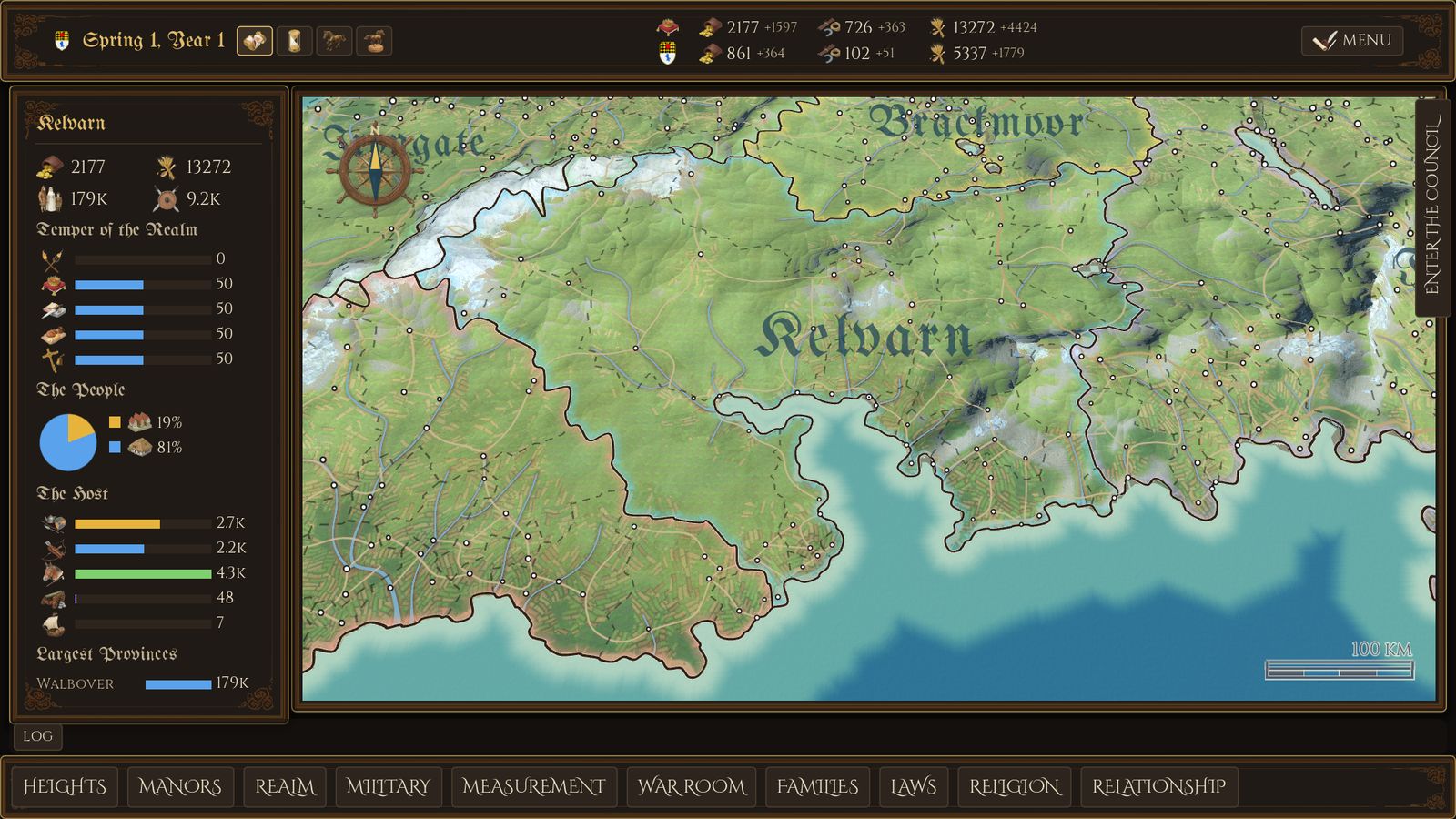 The 3D campaign map over the hills and coast of Kelvarn